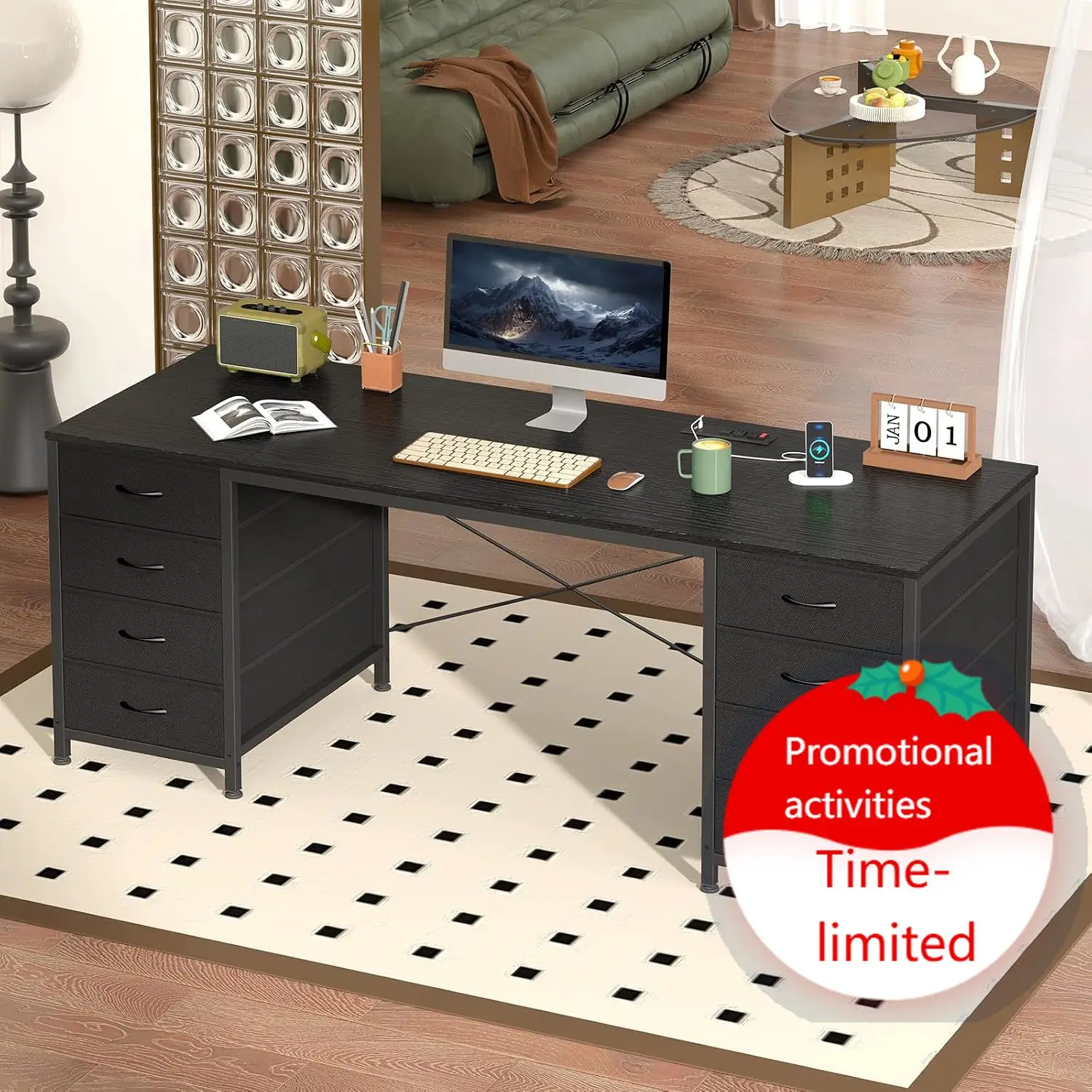 Home Office L Shaped Desk - โต๊ะคอมพิวเตอร์ขนาด 60 นิ้ว พร้อมลิ้นชัก 8 ช่อง