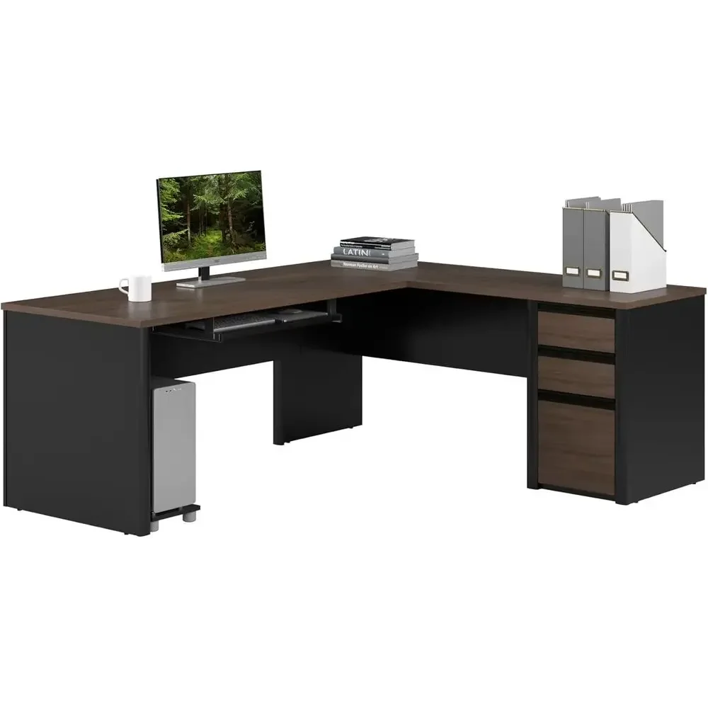 Home Office L Shaped Desk - โต๊ะทำงานรูปตัว L ขนาด 72 นิ้ว พร้อมลิ้นชักและถาดวางคีย์บอร์ด
