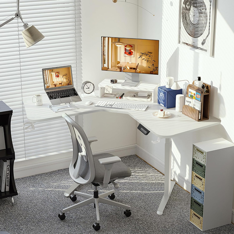 Home Office L Shaped Desk - โต๊ะทำงานปรับระดับความสูงได้ด้วยระบบไฟฟ้า โต๊ะทำงานแบบยืน-นั่ง โต๊ะคอมพิวเตอร์ยกได้ สำหรับใช้งานที่บ้าน สำนักงาน หรือเล่นเกม