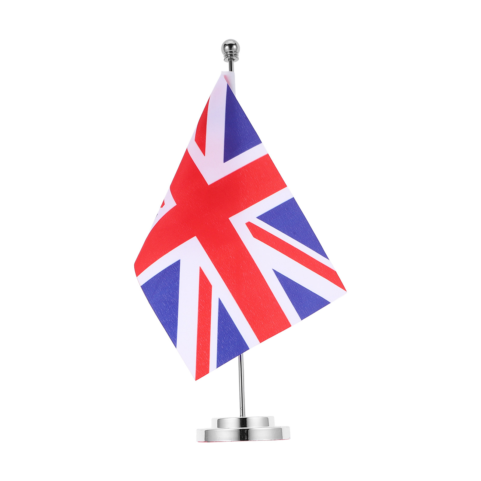 Home Office United Kingdom - ธงตั้งโต๊ะขนาดเล็กของสหราชอาณาจักรพร้อมเสาและฐานสีเงิน ธงยูเนียนแจ็คสำหรับตกแต่งโต๊ะทำงาน บ้าน หรือชั้นวางหนังสือ