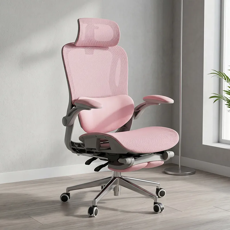 Home Office Chair - เก้าอี้คอมพิวเตอร์สำหรับผู้หญิงตามหลักสรีรศาสตร์ พร้อมที่วางแขนแบบพับได้ เก้าอี้สำนักงานปรับเอนได้เพื่อความสบาย สำหรับทำงานที่บ้านและช่วงพักกลางวัน