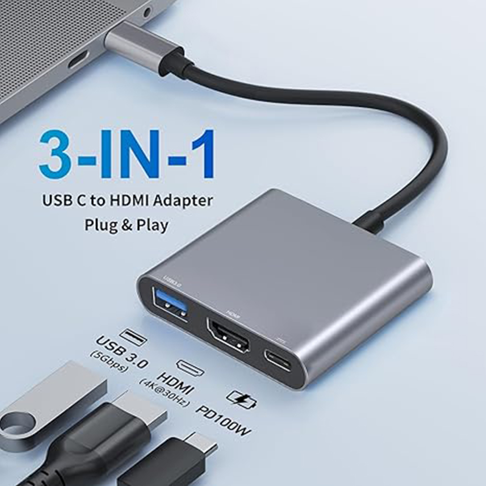 Home Office For Mac - ฮับ USB Type-C 3-in-1 ตัวผู้เป็นตัวเมีย รองรับ