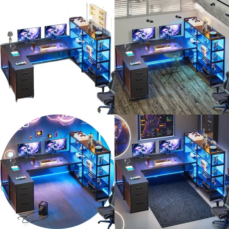 Home Office L Shaped Desk - โต๊ะเกมมิ่งรูปตัว L แบบสองด้าน โต๊ะคอมพิวเตอร์รูปตัว U อเนกประสงค์สำหรับใช้งานในบ้านหรือสำนักงาน