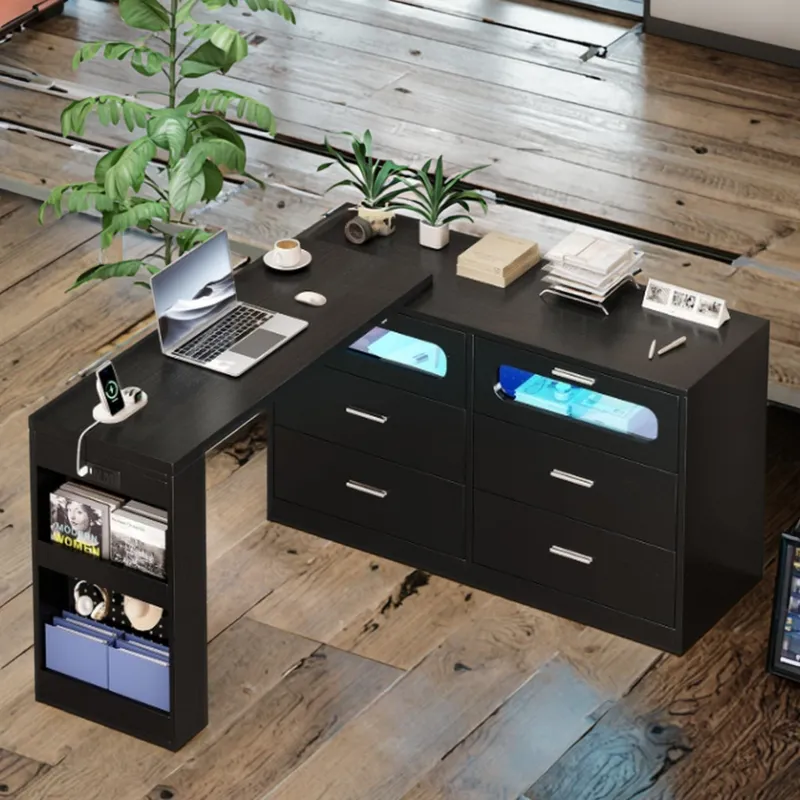 โต๊ะทำงานรูปตัว L พร้อมเต้าเสี - Home Office L Shaped Desk บทวิจารณ์และราคา