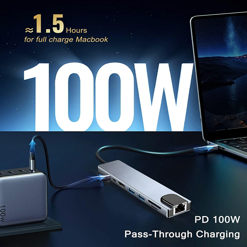 8 In 1 USB Type C Hub สําหรับ  - Home Office For Mac บทวิจารณ์และราคา