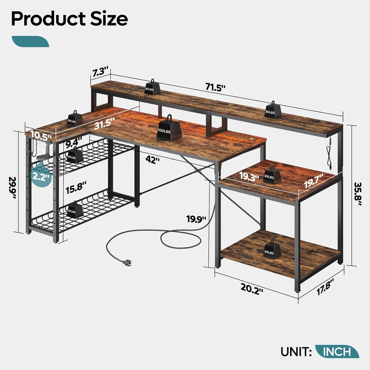 โต๊ะคอมพิวเตอร์ขนาด 71.5 นิ้ว  - Home Office L Shaped Desk บทวิจารณ์และราคา