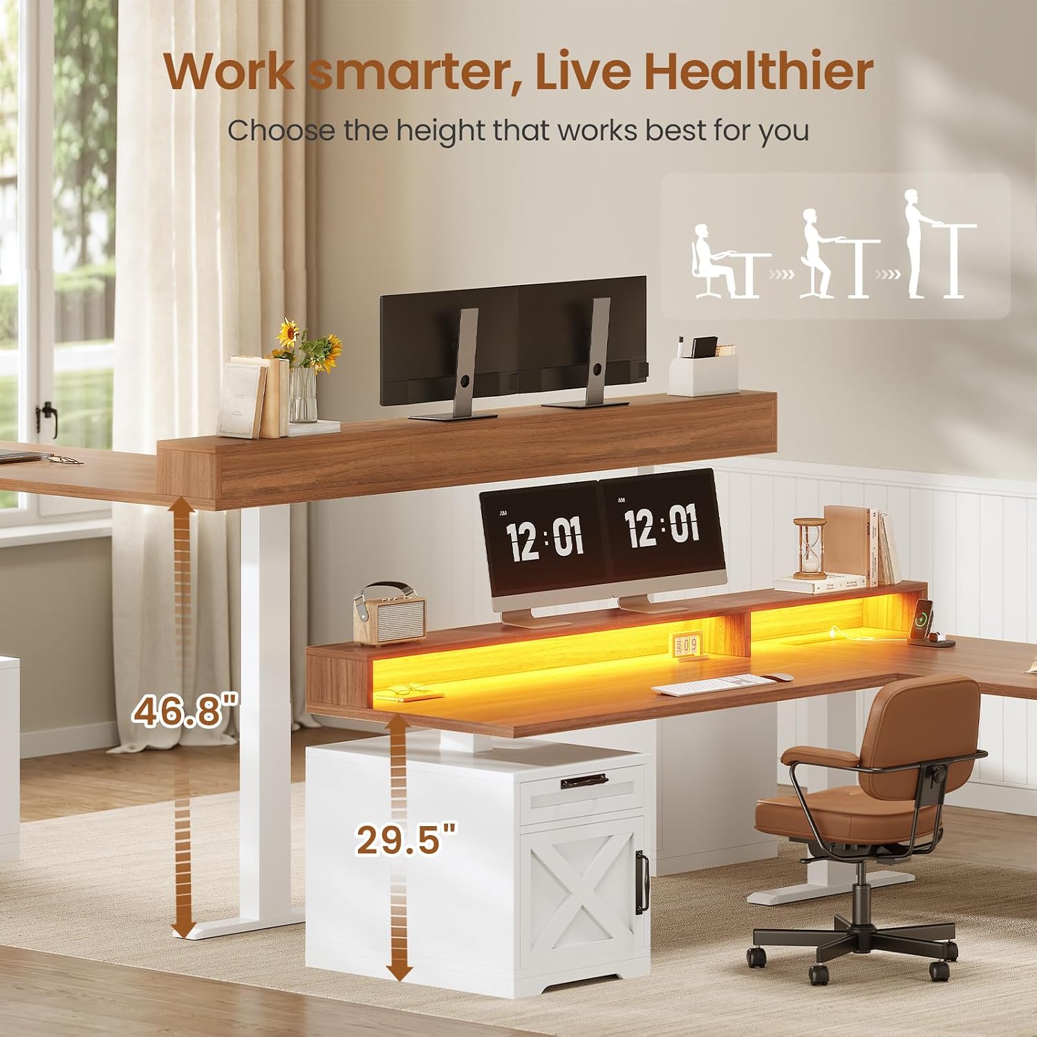 โต๊ะทำงานทรงตัว L ปรับระดับควา - Home Office L Shaped Desk บทวิจารณ์และราคา
