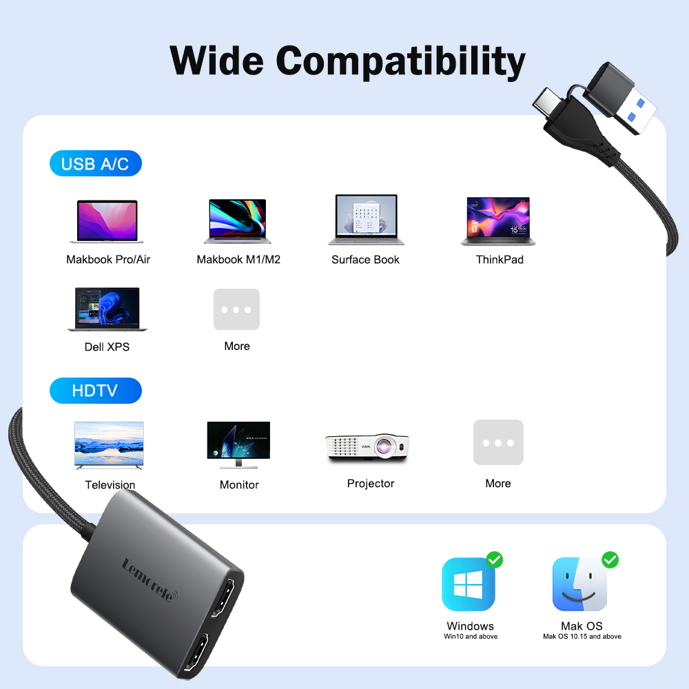 เลโมเรเลอะแดปเตอร์ HDMI คู่ 4K - Home Office For Mac บทวิจารณ์และราคา