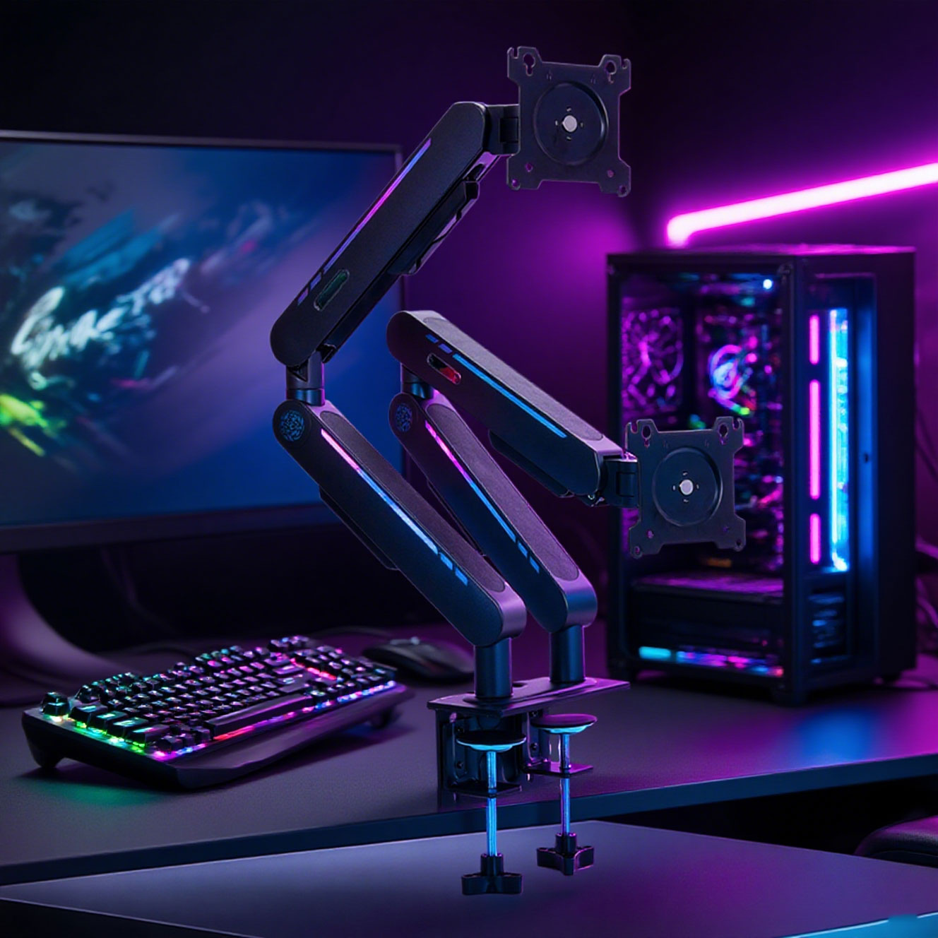 ขาตั้งจอภาพแบบติดโต๊ะพร้อมแก๊ส - Monitor Arm Dual บทวิจารณ์และราคา