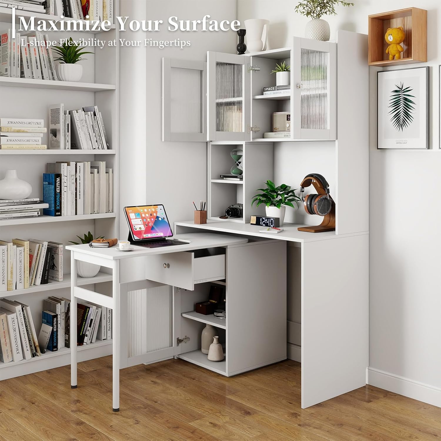 โต๊ะทำงานที่บ้านพร้อมตู้เก็บเอ - Home Office L Shaped Desk บทวิจารณ์และราคา