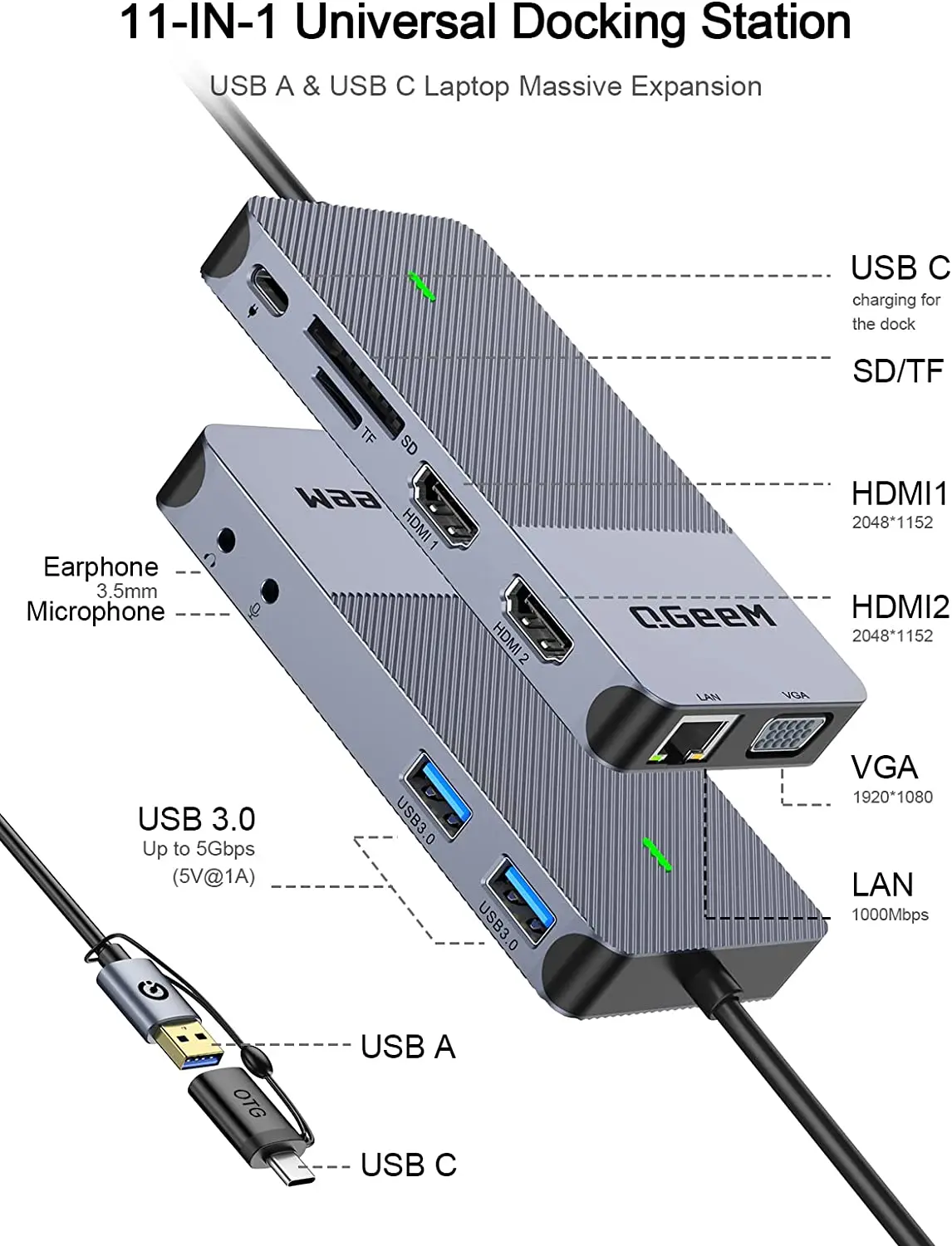 QGeeM USB 3.0 Docking Station, - Home Office For Mac บทวิจารณ์และราคา