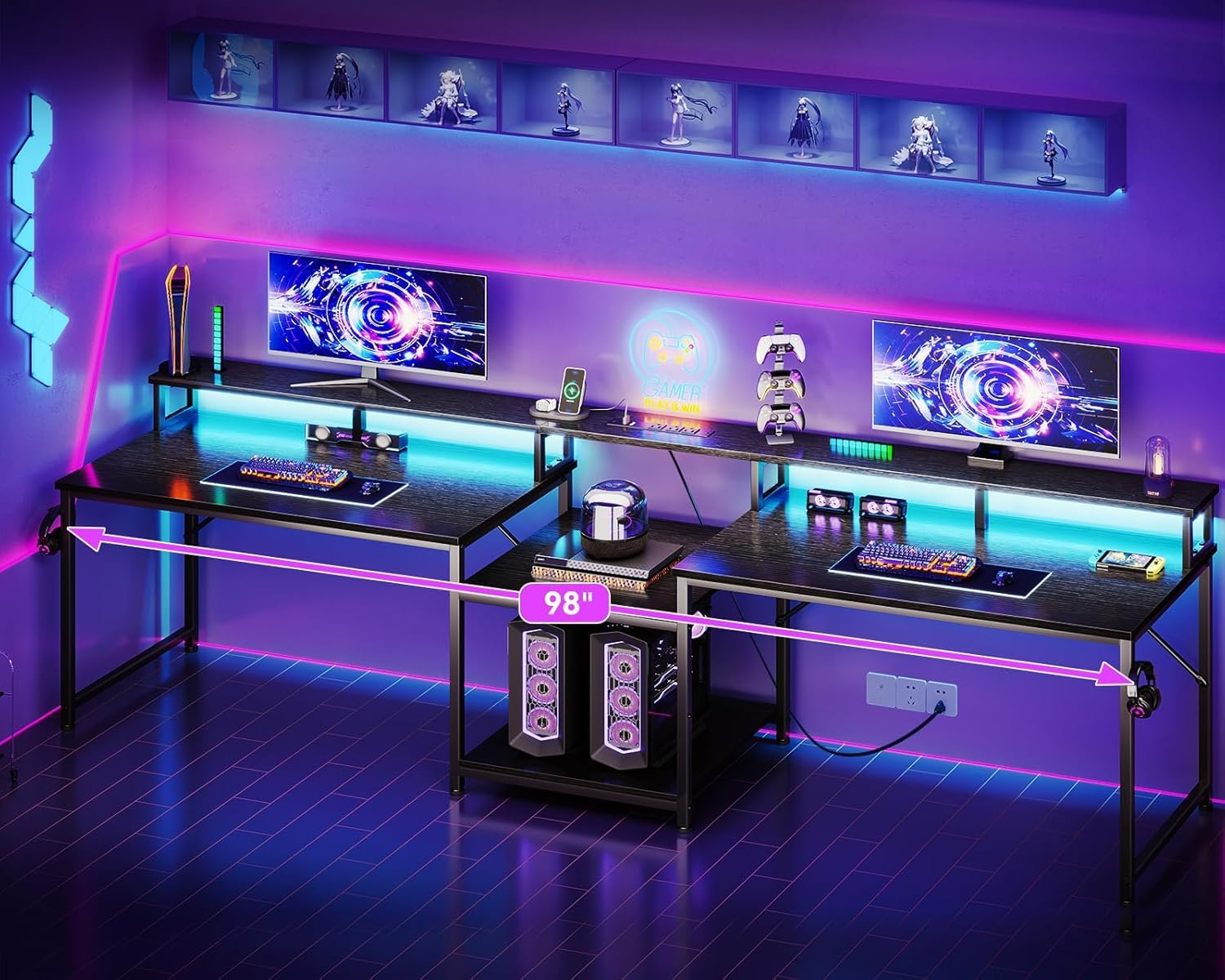 โต๊ะเกมมิ่งสำหรับ 2 คน พร้อมไฟ - Home Office L Shaped Desk บทวิจารณ์และราคา