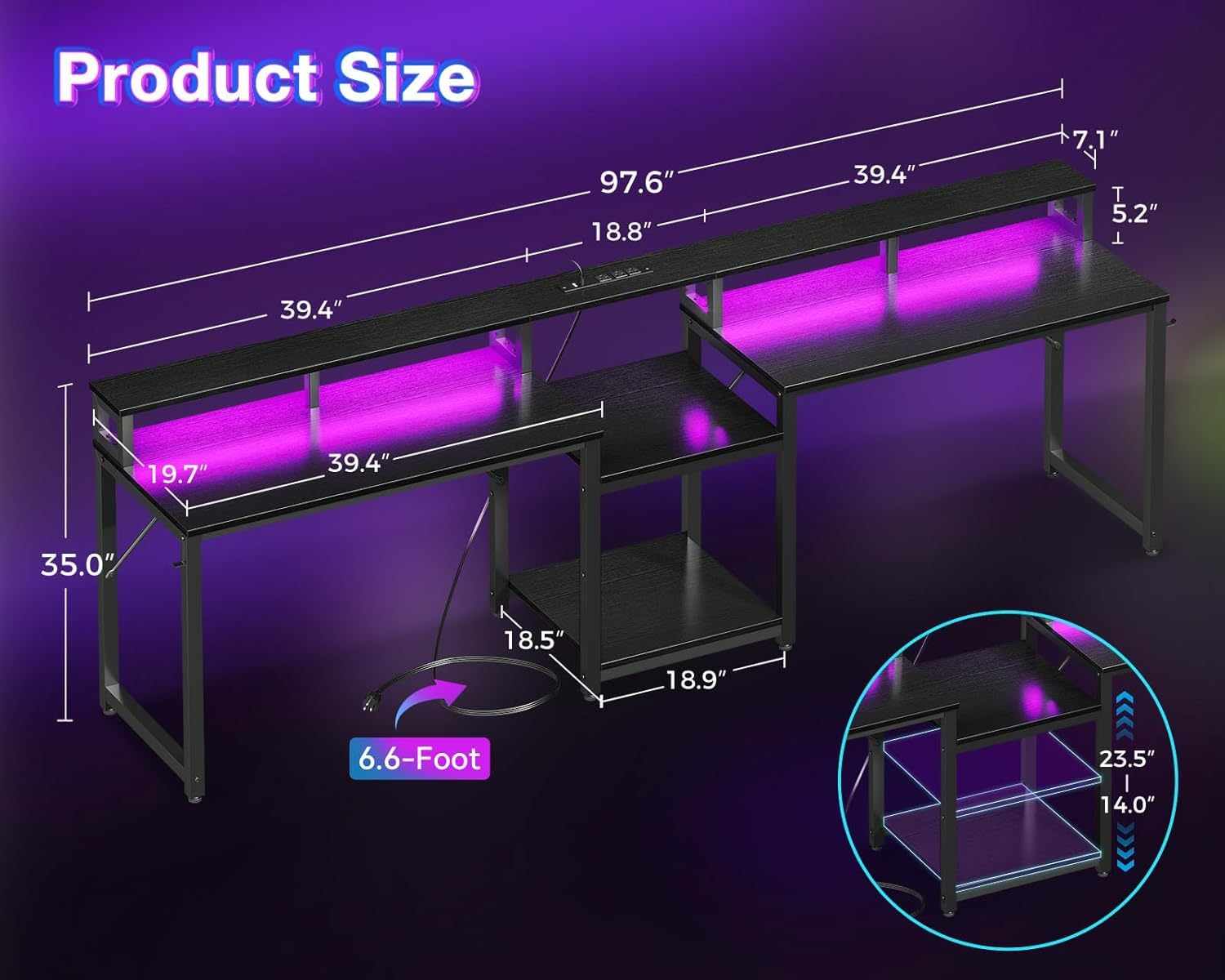 โต๊ะเกมมิ่งสำหรับ 2 คน พร้อมไฟ - Home Office L Shaped Desk บทวิจารณ์และราคา