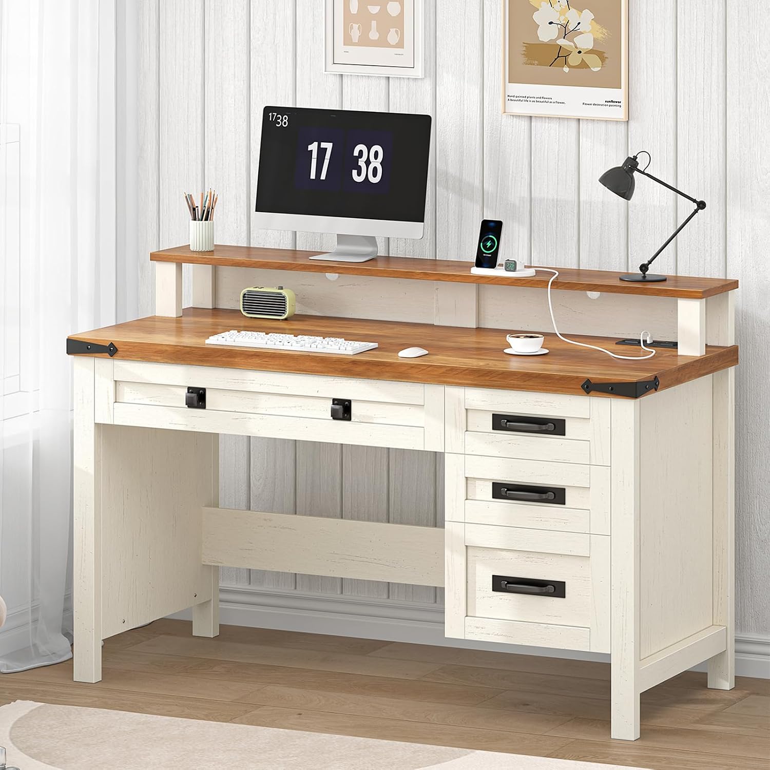 โต๊ะคอมพิวเตอร์สไตล์ฟาร์มเฮาส์ - Home Office L Shaped Desk บทวิจารณ์และราคา