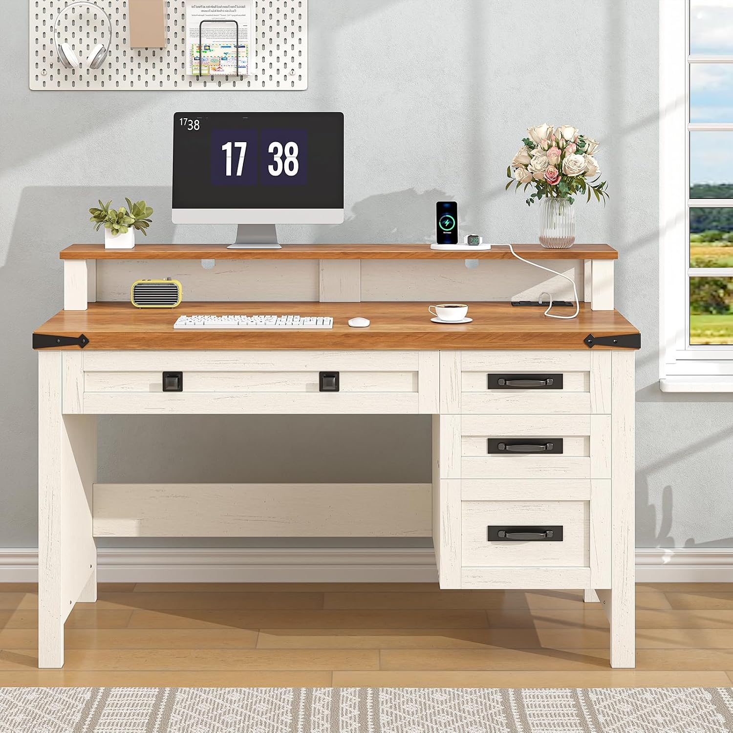 โต๊ะคอมพิวเตอร์สไตล์ฟาร์มเฮาส์ - Home Office L Shaped Desk บทวิจารณ์และราคา