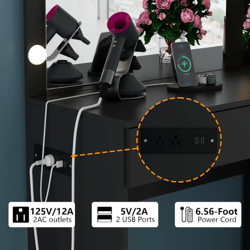 โต๊ะเครื่องแป้งสีดำขนาด 39 นิ้ - Power Strip Desk บทวิจารณ์และราคา
