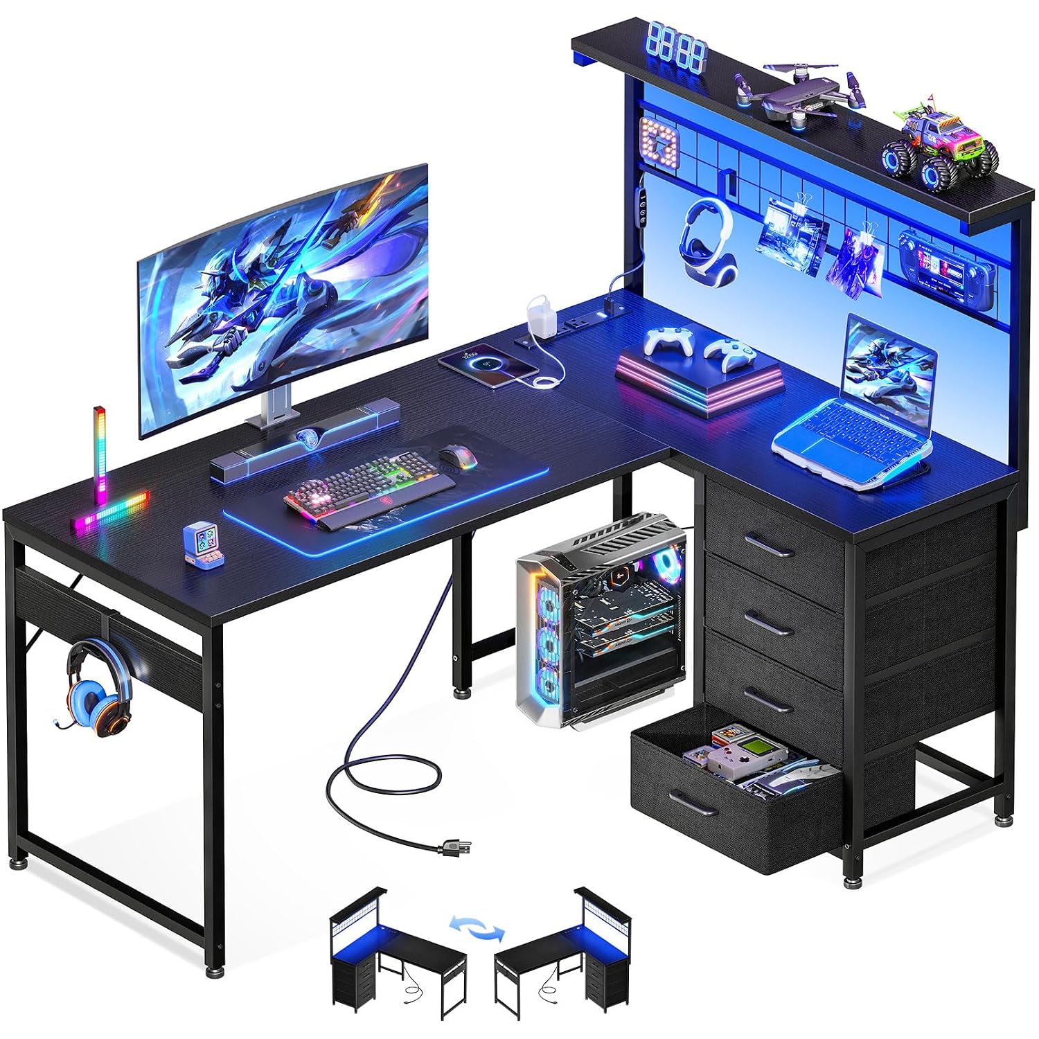โต๊ะเกมมิ่งรูปตัว L พร้อมชั้นว - Home Office L Shaped Desk บทวิจารณ์และราคา