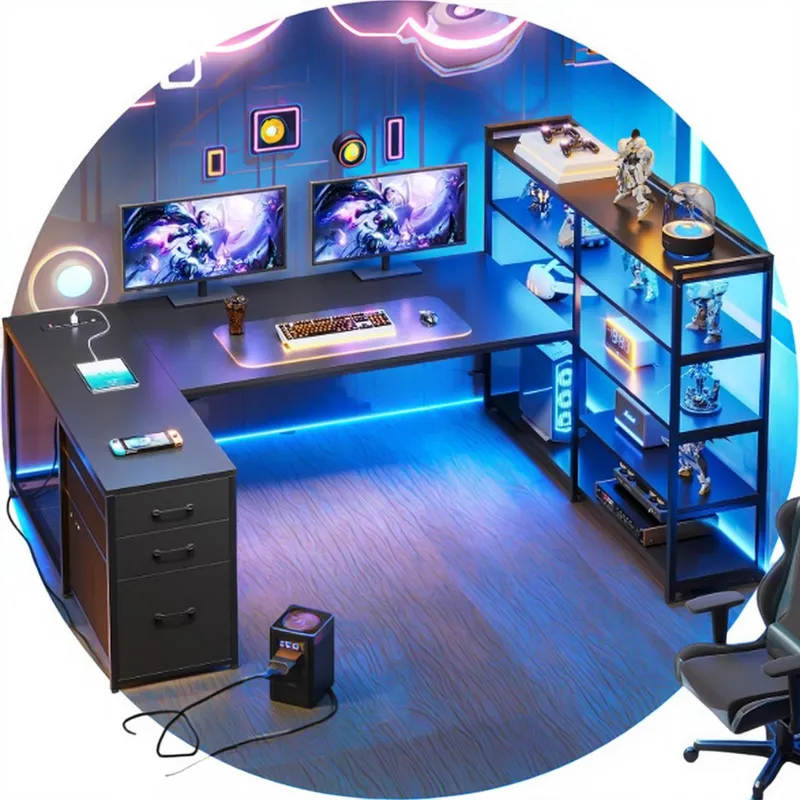 โต๊ะเกมมิ่งรูปตัว L แบบสองด้าน - Home Office L Shaped Desk บทวิจารณ์และราคา